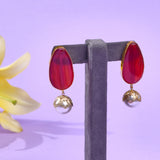 Pink Tourmaline Drop Earrings with Pearl Drop