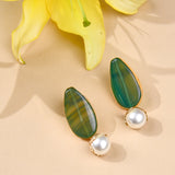 Emerald Drop Earrings with Pearl Drop