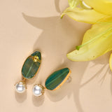 Emerald Drop Earrings with Pearl Drop