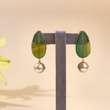 Emerald Drop Earrings with Pearl Drop