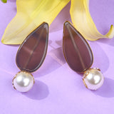 Brown Drop Earrings with Pearl Drop