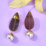 Brown Drop Earrings with Pearl Drop