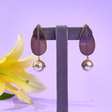 Brown Drop Earrings with Pearl Drop