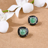 Emerald Studs with Black Enamel Halo