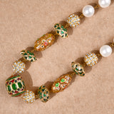 Meenakari and Pearls (Green) Single Line Necklace