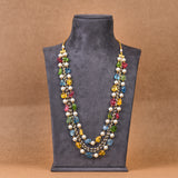 Multicolour Crystals and Pearls Double Layered Necklace