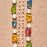 Multicolour Crystals and Pearls Double Layered Necklace