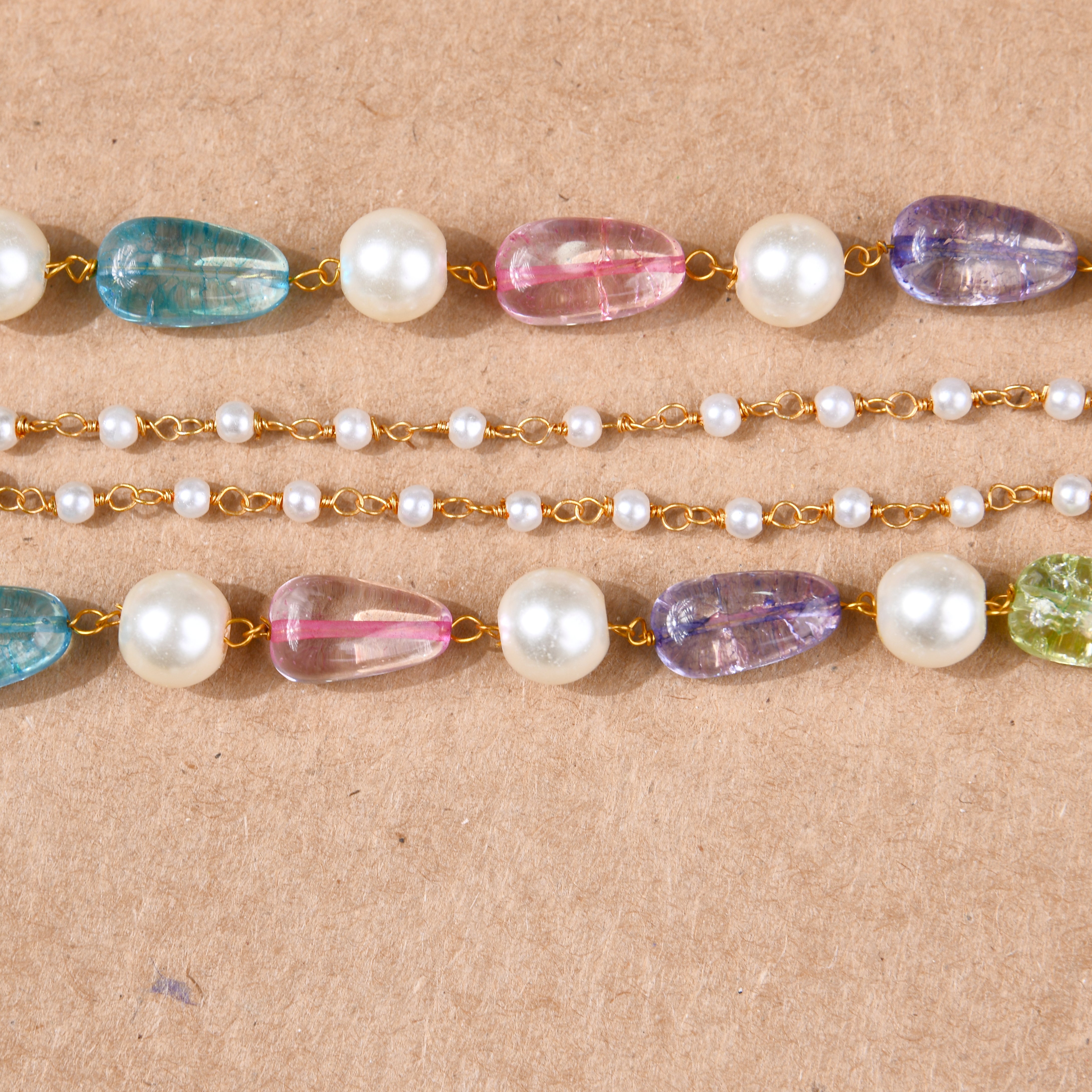 Multicolour Crystals and Pearls Double Layered Necklace