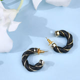 Black Leather Gold Twisted Hoops