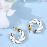 White Leather Gold Twisted Hoops