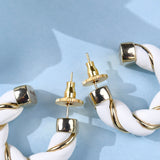 White Leather Gold Twisted Hoops