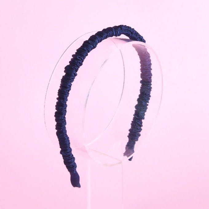 Emily in Navy Blue Satin Headband Elaa