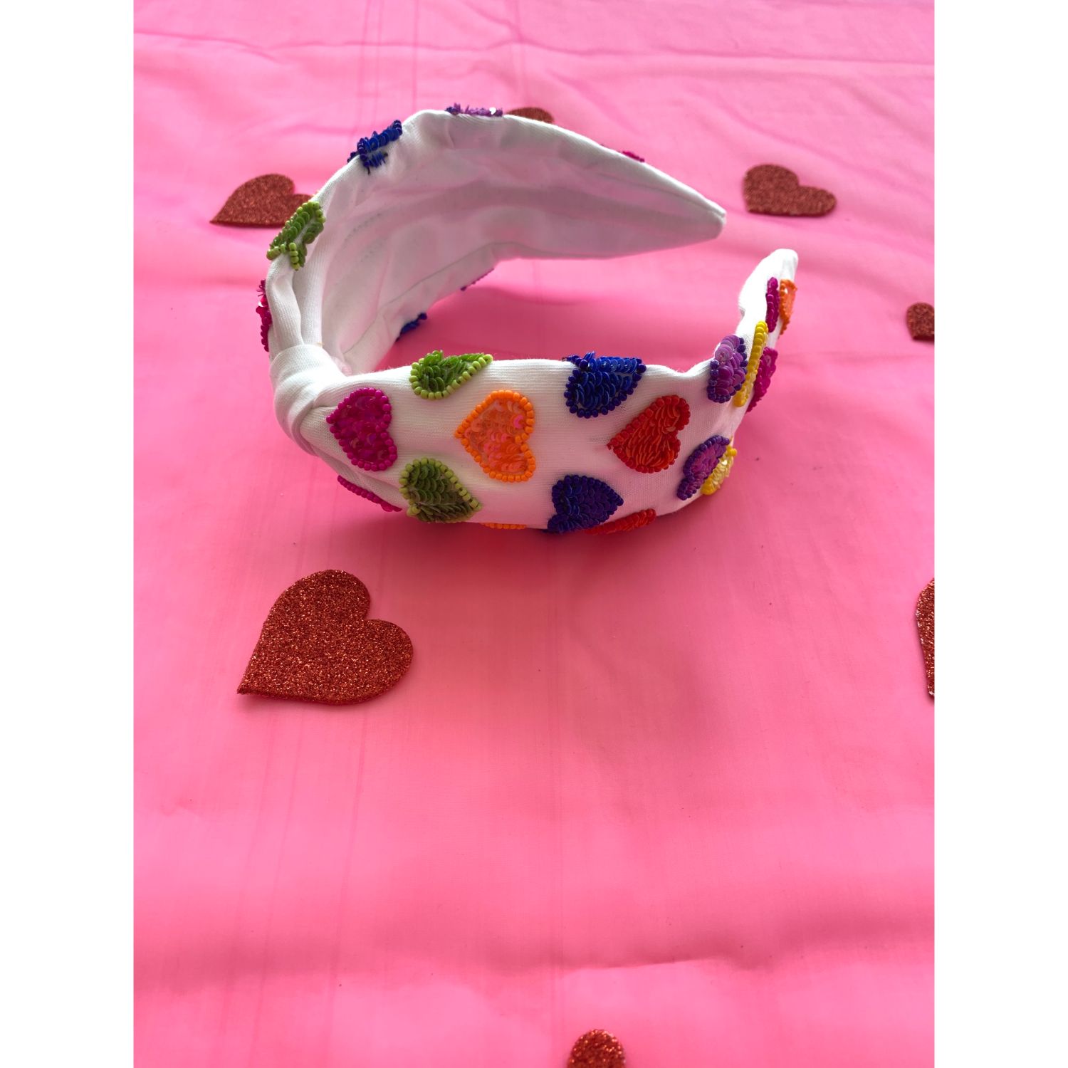 Betty Cooper Headband with Hearts Embroidery - White