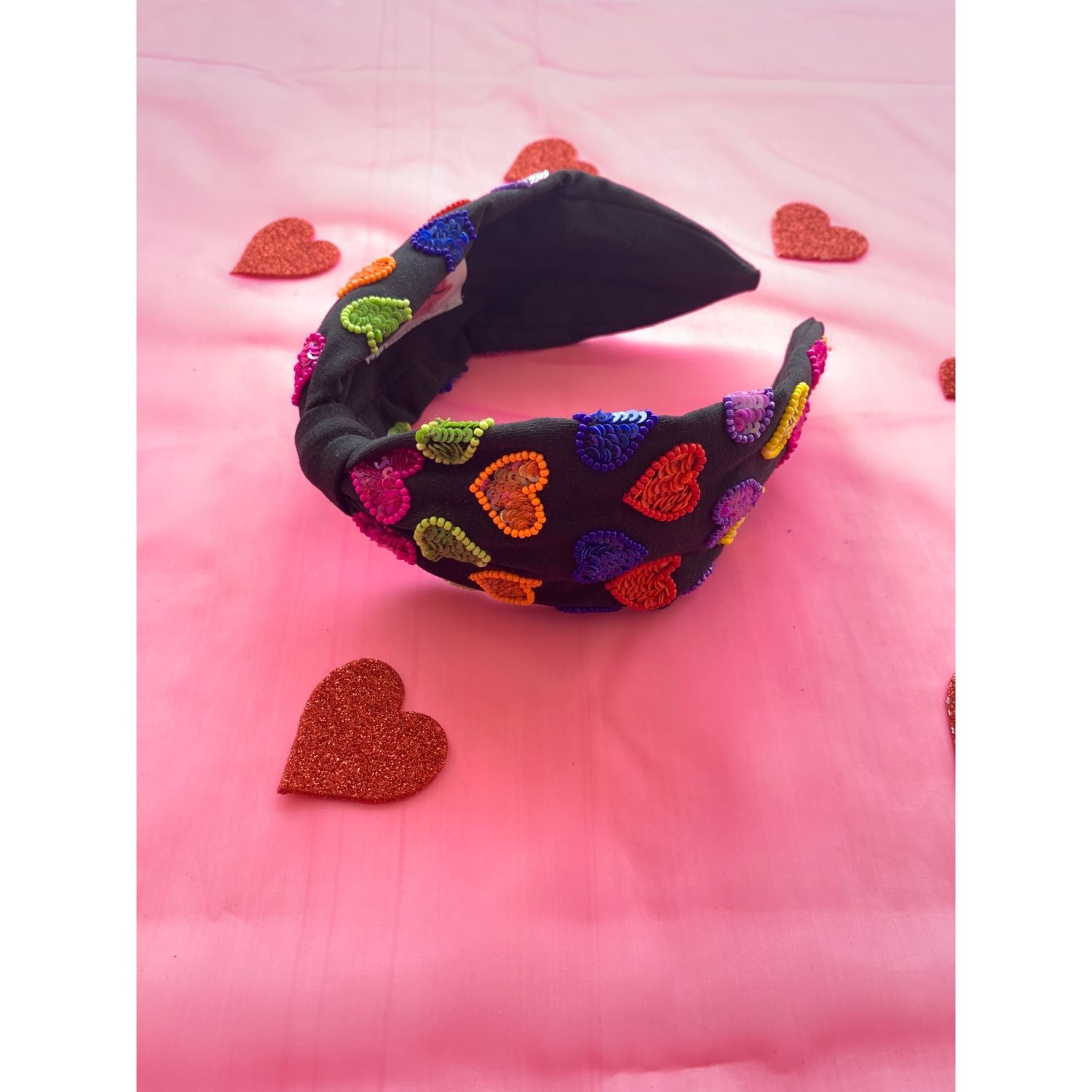 Betty Cooper Headband with Hearts Embroidery - Black