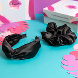 Veronica Headband in Black Satin with Large Scrunchie