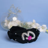 Betty Cooper Iniziale Embroidered Headband in Black with Lipstick