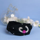 Betty Cooper Iniziale Embroidered Headband in Black with Lipstick
