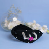 Betty Cooper Iniziale Embroidered Headband in Black with Lipstick