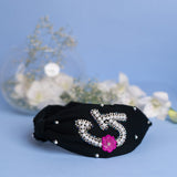 Betty Cooper Iniziale Embroidered Headband in Black with Lipstick