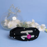 Betty Cooper Iniziale Embroidered Headband in Black with Lipstick