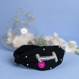 Betty Cooper Iniziale Embroidered Headband in Black with Lipstick