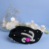 Betty Cooper Iniziale Embroidered Headband in Black with Lipstick