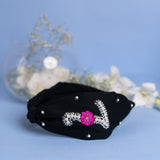 Betty Cooper Iniziale Embroidered Headband in Black with Lipstick