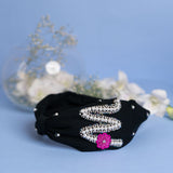 Betty Cooper Iniziale Embroidered Headband in Black with Lipstick