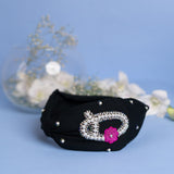 Betty Cooper Iniziale Embroidered Headband in Black with Lipstick