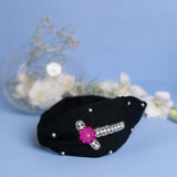 Betty Cooper Iniziale Embroidered Headband in Black with Lipstick
