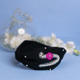 Betty Cooper Iniziale Embroidered Headband in Black with Lipstick