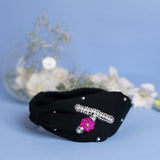 Betty Cooper Iniziale Embroidered Headband in Black with Lipstick