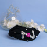 Betty Cooper Iniziale Embroidered Headband in Black with Lipstick