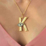 Initial Pendant K with Evil Eye