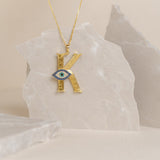 Initial Pendant K with Evil Eye