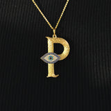 Initial Pendant with Evil Eye