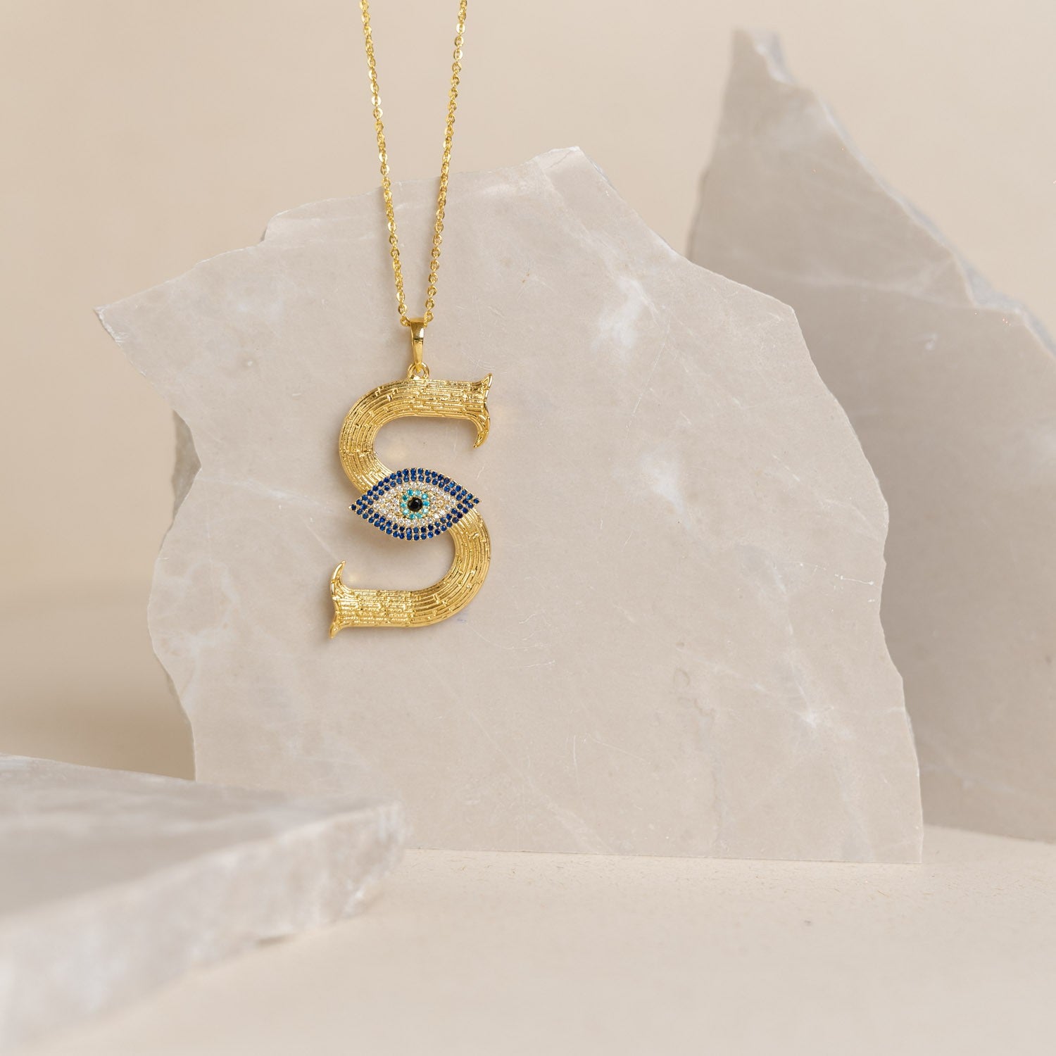 Initial Pendant S with Evil Eye