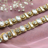 Embroidered Tie up Headband with Crystals on Beige