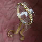 Embroidered Tie up Headband with Crystals on Beige
