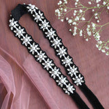 Embroidered Tie up Headband with Crystal Flowers