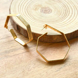 18K Gold Plated Textured Hexagonal Hoops