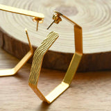 18K Gold Plated Textured Hexagonal Hoops