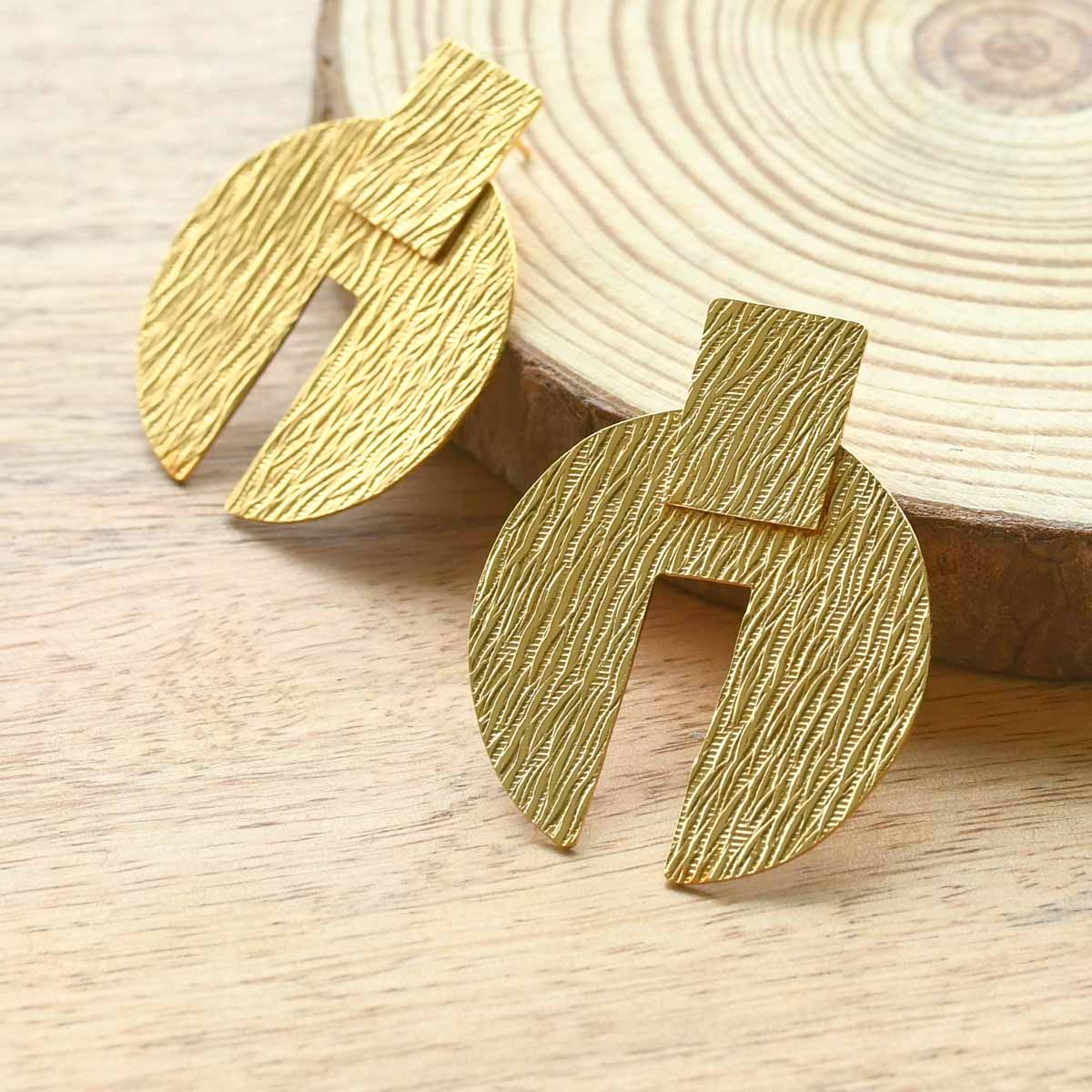 18K Gold Plated Textured Geometric Earrings