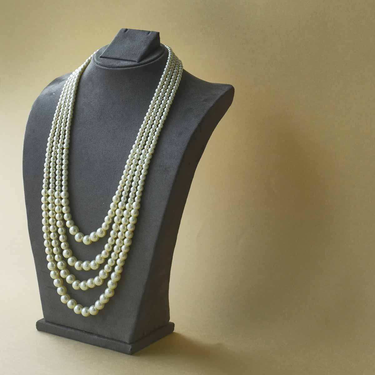 Buy online Cream Faux Pearl Embellished Layered Necklace from