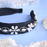 Alternating Pearl and Crystal Flowers Headband