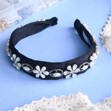 Alternating Pearl and Crystal Flowers Headband