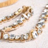 Embroidered Tie Up Belt with Crystals on Beige