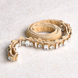 Embroidered Tie Up Belt with Crystals on Beige