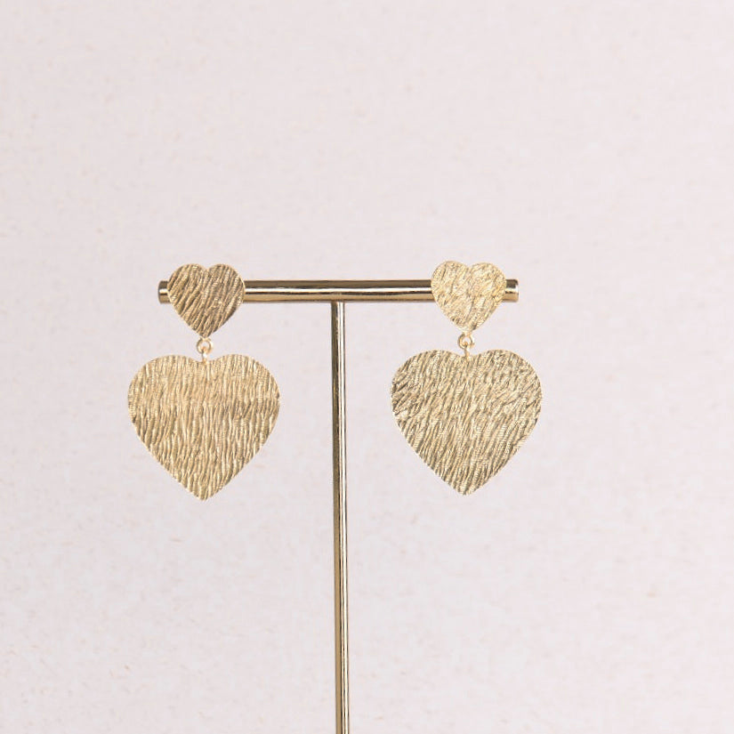 18K Gold Plated Textured Heart on Heart