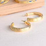 18K Gold Plated Textured Large Hoops with White Diamonte